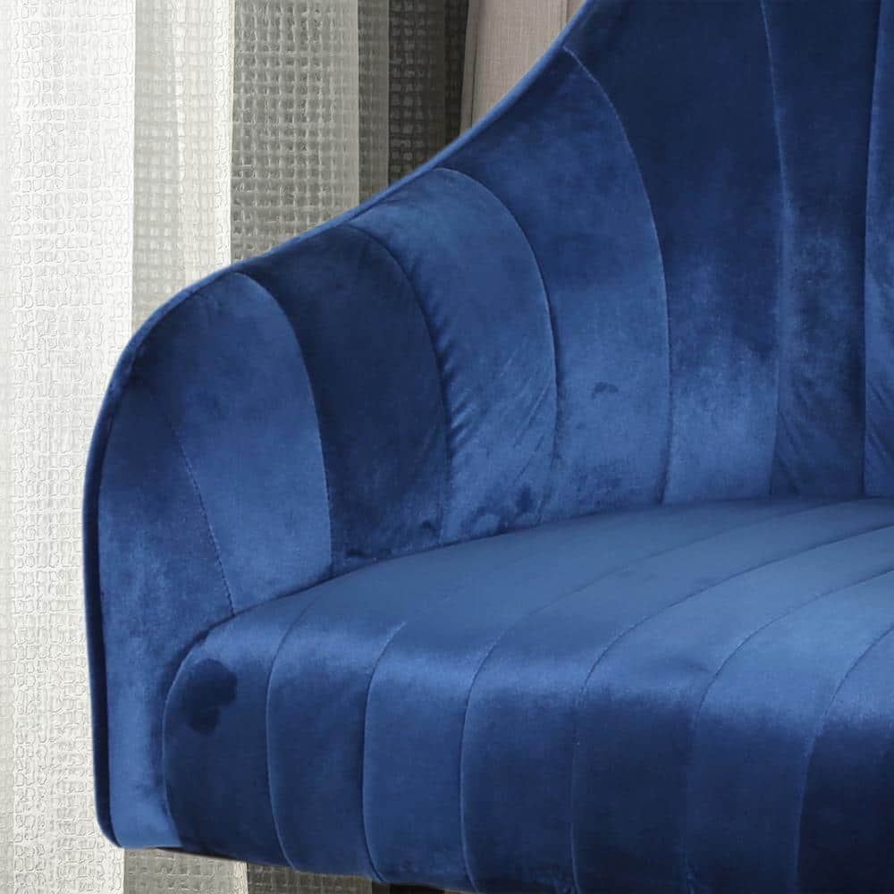 Navy Blue Velvet Swivel Office Chair with Chrome Base