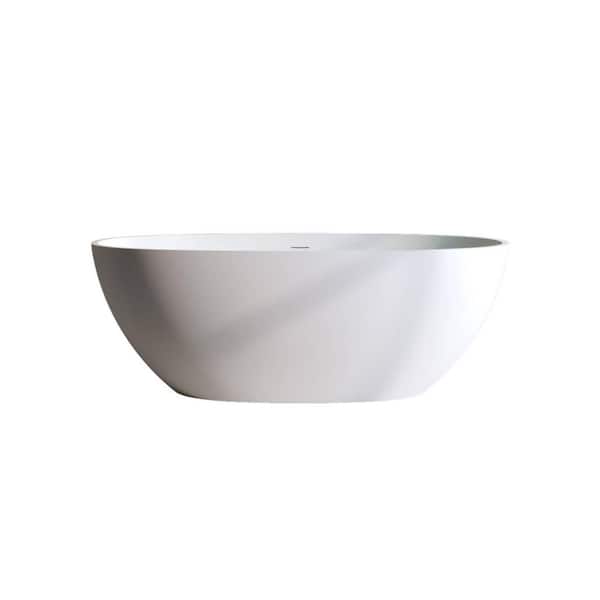 Solid Surface 63 in. x 29.5 in. Soaking Bathtub with Center Drain in Matte White