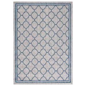 Courtyard Gray/Navy 5 ft. x 8 ft. Border Quatrefoil Indoor/Outdoor Area Rug