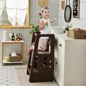 Kids Kitchen Step Stool with Double Safety Rails Toddler Learning Stool Brown