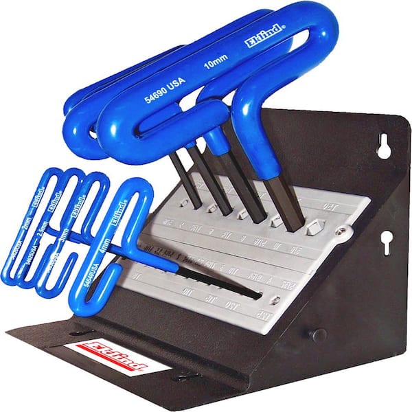Cushion Grip Hex T-Key Allen Wrench- 8-Pieces Set Metric MM Sizes 2-10 (6 in. Shaft) w/Stand