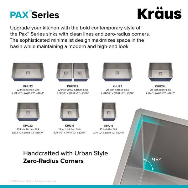 Pax Zero-Radius Undermount Stainless Steel 15 in. Single Bowl Kitchen Bar Prep Sink Kit Pax Zero-Radius Undermount Stainless Steel 15 in. Single Bowl Kitchen Bar Prep Sink Kit