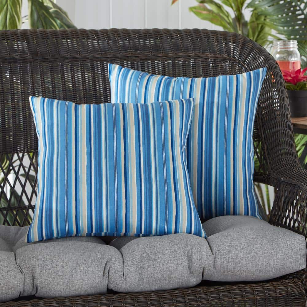 Sapphire Stripe 17" Square Outdoor Throw Pillows (Set of 2)
