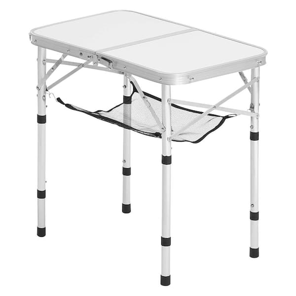 Folding Camping Table Adjustable Height, Portable Aluminum MDF Beach Table with Mesh Layer