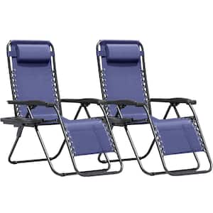 Tozey 2-Piece Light Gray Zero Gravity Black Metal Lawn Chair Set