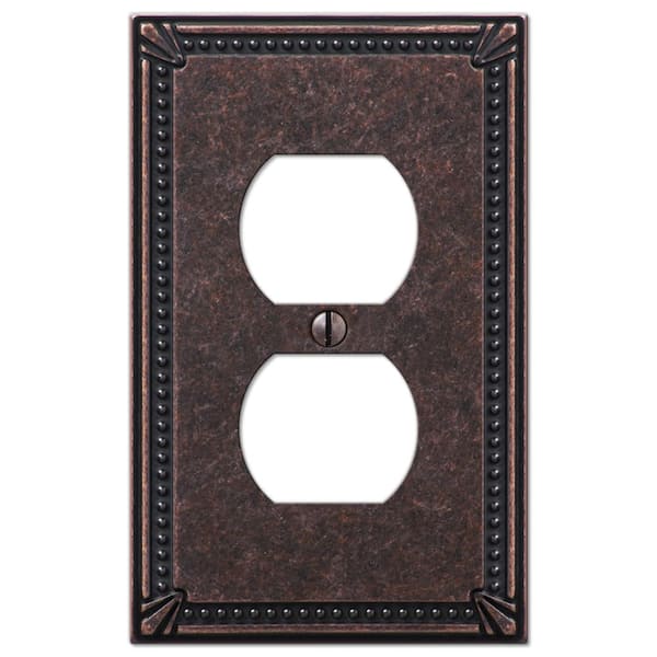 AMERELLE Imperial Bead 1 Gang Duplex Metal Wall Plate - Tumbled Aged Bronze