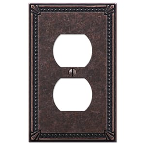 Imperial Bead Tumbled Aged Bronze 1-Gang Duplex Outlet Metal Wall Plate (4-Pack)