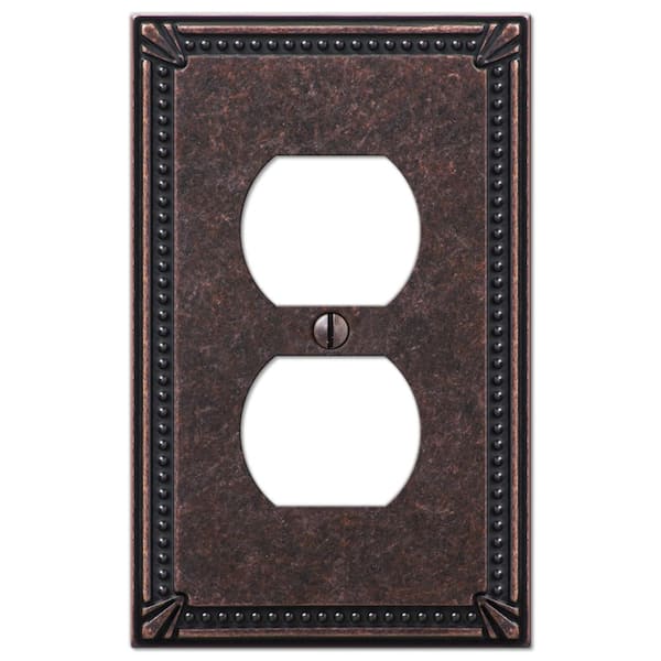 AMERELLE Imperial Bead Tumbled Aged Bronze 1-Gang Duplex Outlet Metal ...