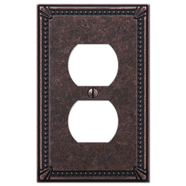 AMERELLE Imperial Bead Tumbled Aged Bronze 1-Gang Duplex Outlet Metal Wall Plate (4-Pack)