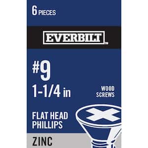 #9 x 1-1/4 in. Phillips Flat Head Zinc Plated Wood Screw (6-Pack)