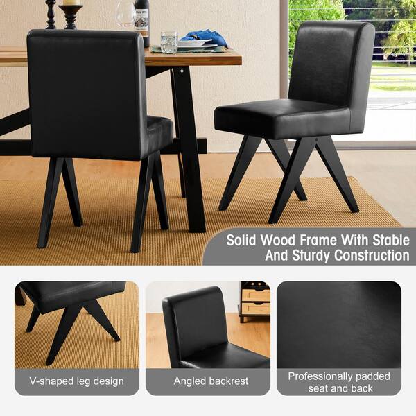 Glitzhome Mid-Century Modern Black Leatherette Solid Back