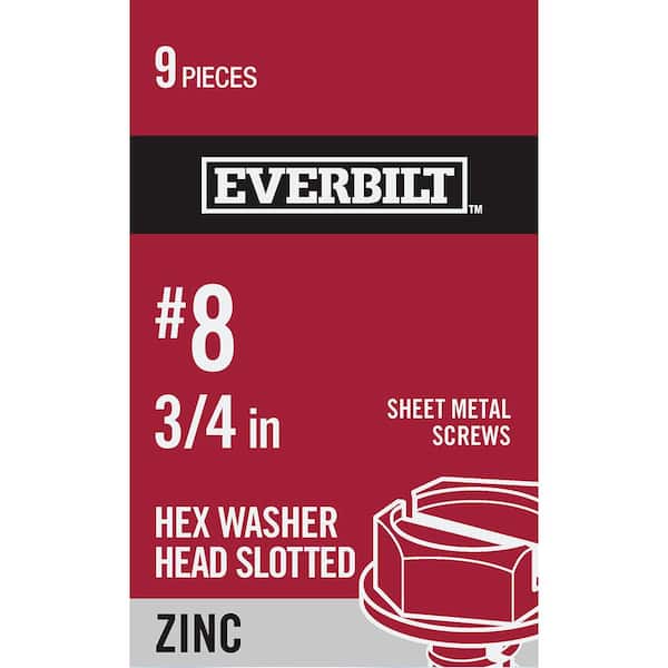 Everbilt #8 x 3/4 in. Slotted Hex Head Zinc Plated Sheet Metal Screw (9-Pack)