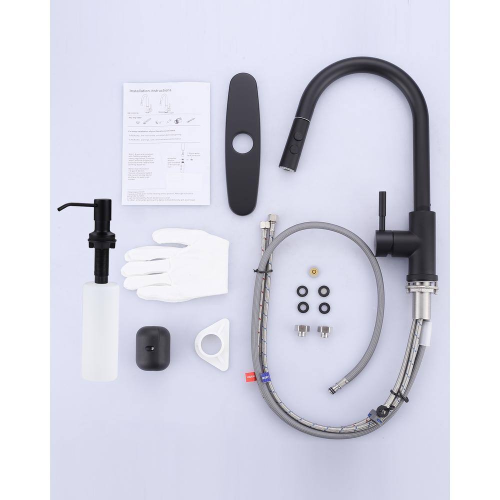 Matte Black Stainless Steel Single Handle Pull Down Kitchen Faucet