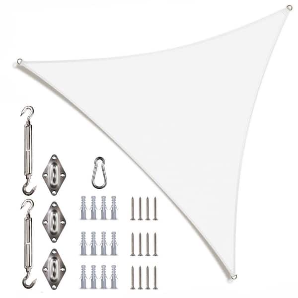 COLOURTREE 10 ft. x 10 ft. x 10 ft. White Triangle Sun Shade Sail Canopy with Hardware Kit