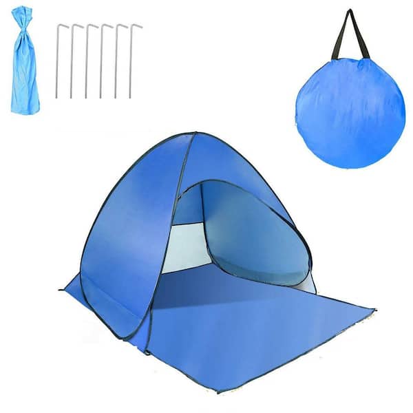 5 ft. x 4 ft. Blue Pop Up Beach Tent Sun Shelter Canopy Anti-UV Waterproof for 2-3 Person Outdoor Use