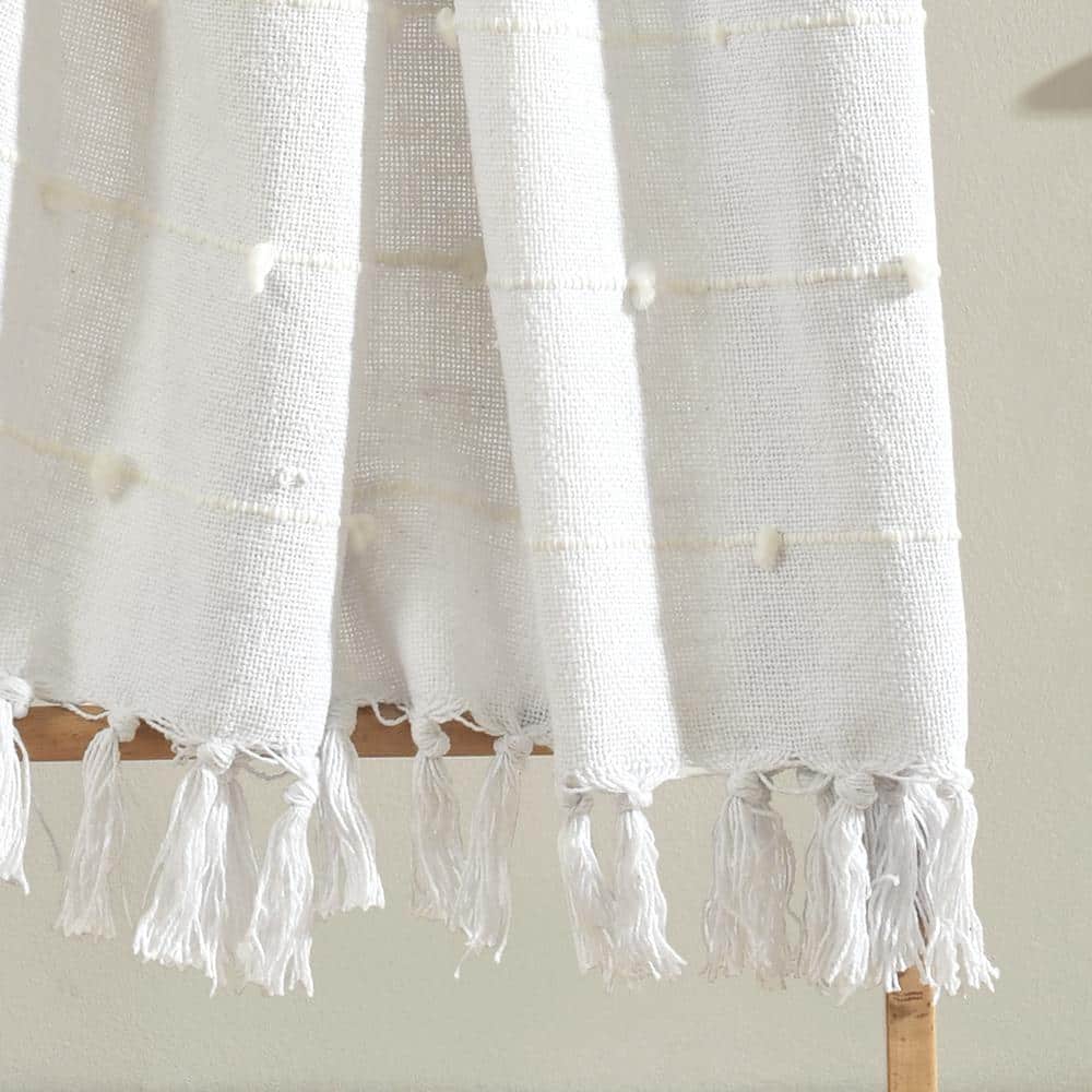White Cotton Boho Tufted Tassel Fringe Throw Blanket