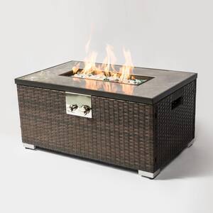 32 in. 40,000 BTU Rectangular Wicker Gas Outdoor Patio Fire Pit Table in Brown