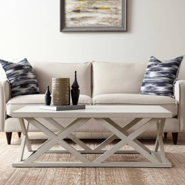 48.00 in. Off White Rectangle Solid Wood Coffee Table