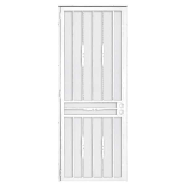 Unique Home Designs 36 in. x 96 in. Cottage Rose White Surface Mount Right-Hand Steel Security Door with Expanded Metal Screen