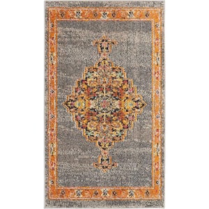 Passionate Grey 2 ft. x 4 ft. Persian Vintage Kitchen Area Rug