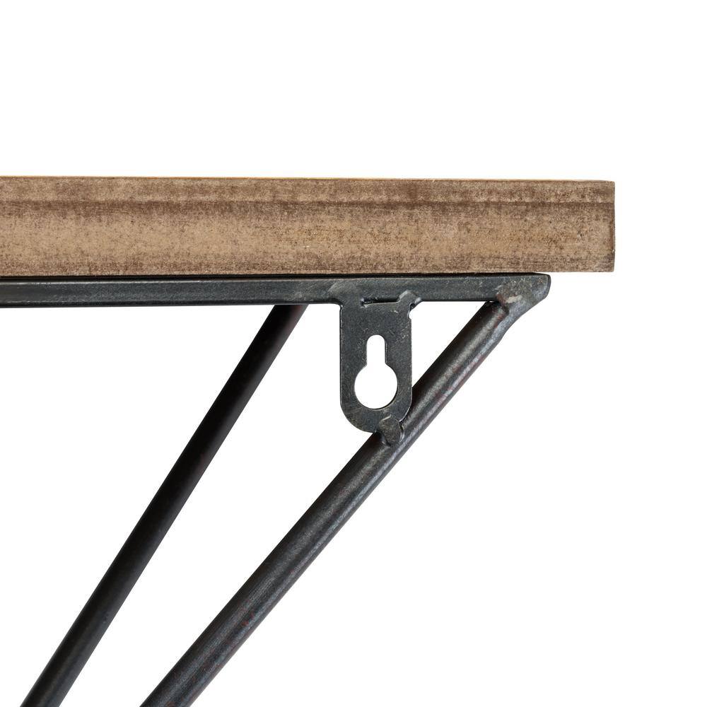 Asymmetrical Black Metal and Pine Wood 26'' Floating Wall Shelf