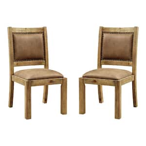 Brycentto Rustic Pine Wood Padded Side Chair (Set of 2)