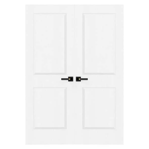 56 in. x 80 in. 2 Panel, Hollow Core, Composite, White Primed, Interior Door Slab with Black Lever Handle