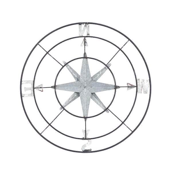 Litton Lane Iron Rusted Gray Compass Metal Work 53383 The Home Depot Iron Rusted Gray Compass Metal Work, Outdoor Metal Wall Art Home Depot Canada