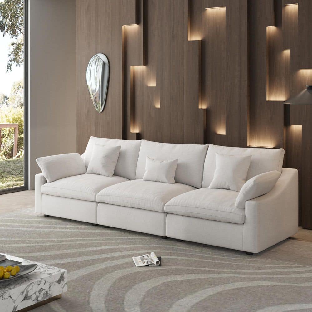 3-Piece Sectional Sofa 119.2 in. Linen Modular Free Combinable Deep Seat Couch Living Room Set in White price history on PriceWatchPro