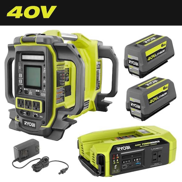 40V 1800-Watt Portable Battery Inverter Power Station & 4-Port Charger w/ 300-Watt Power Source & (2) 6.0 Ah Batteries
