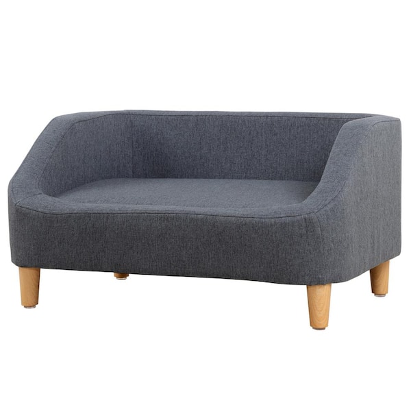 Unbranded Small 30 in. Gray Pet Sofa Dog Sofa Cat sofa Cat Bed Pet Bed Dog Bed Rectangle with Movable Cushion and Wood Style Foot