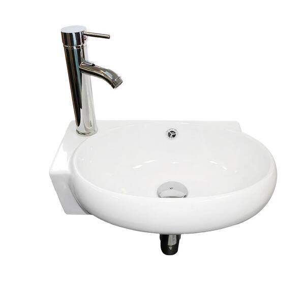 cadeninc Bathroom White Ceramic Oval Wall Mount Vessel with Chrome Faucet