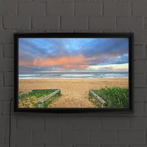 "Beach walk" by Beata Czyzowska Framed with LED Light Landscape Wall Art 16 in. x 24 in.