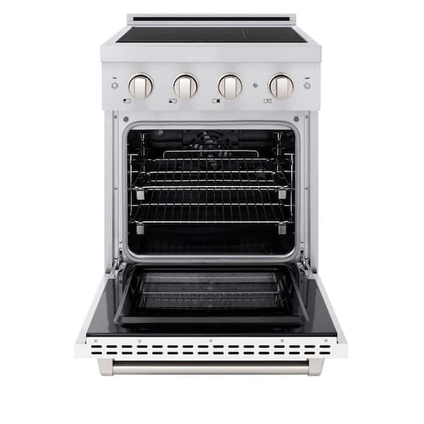 24 in. Paramount Induction Range with 3 Element Cooktop and Electric Oven in Stainless Steel with White Matte Door