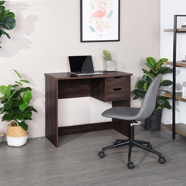 FUFU&GAGA 21.7 in. H Retangular Burlywood Wood 2-Drawer Computer Desk