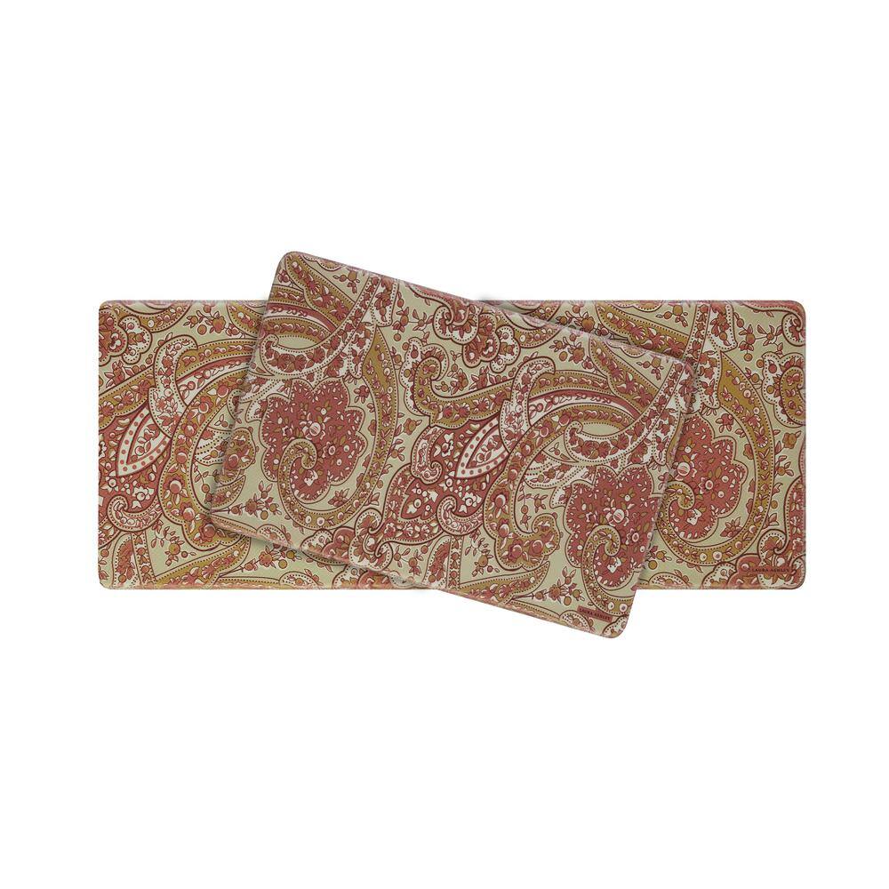 Rust and Beige Paisley Anti-Fatigue Kitchen Mat Set