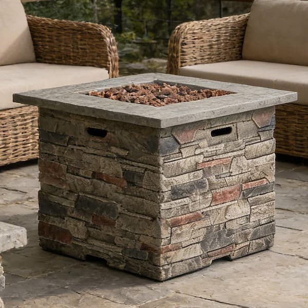 32 in. Stone Gray Square Propane Outdoor Fire Pit