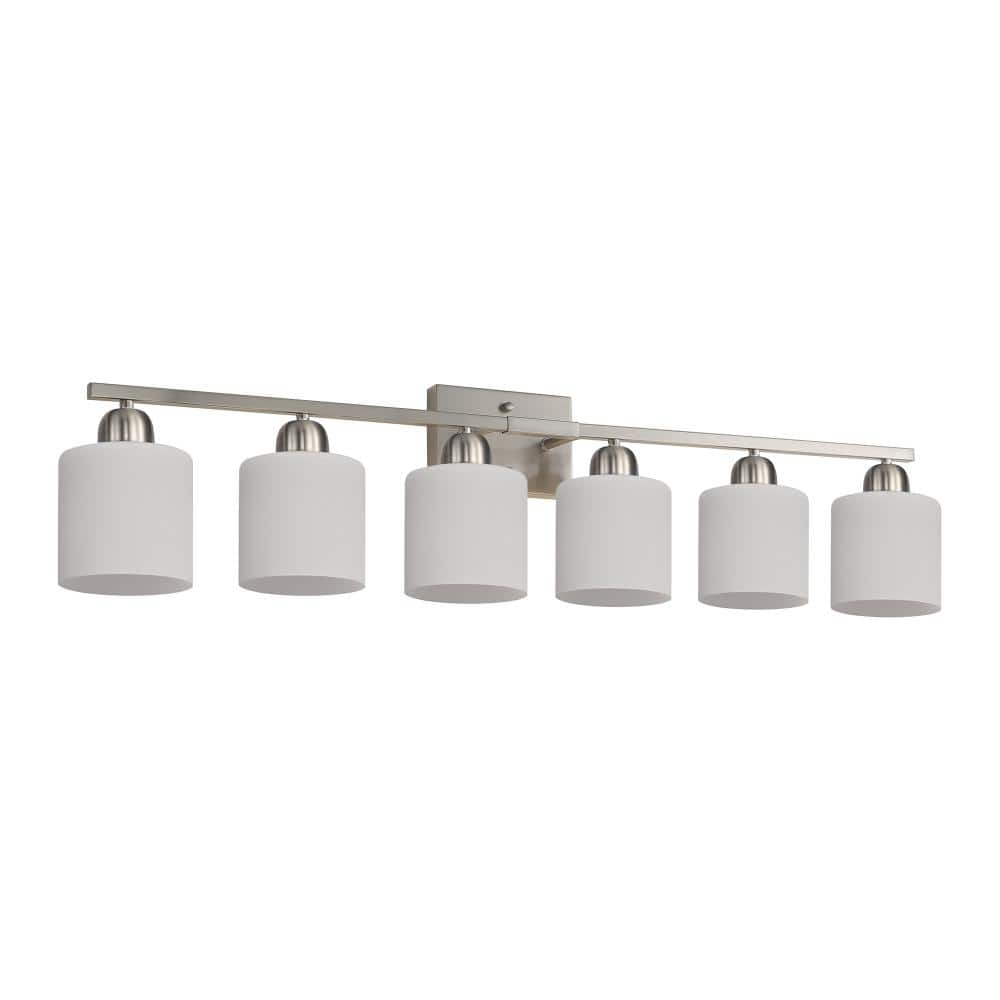 6-Light Chrome Vanity Light with Cylindrical Milky White Glass Shades and Iron Frame, E26 Bulbs Not Included price history on PriceWatchPro
