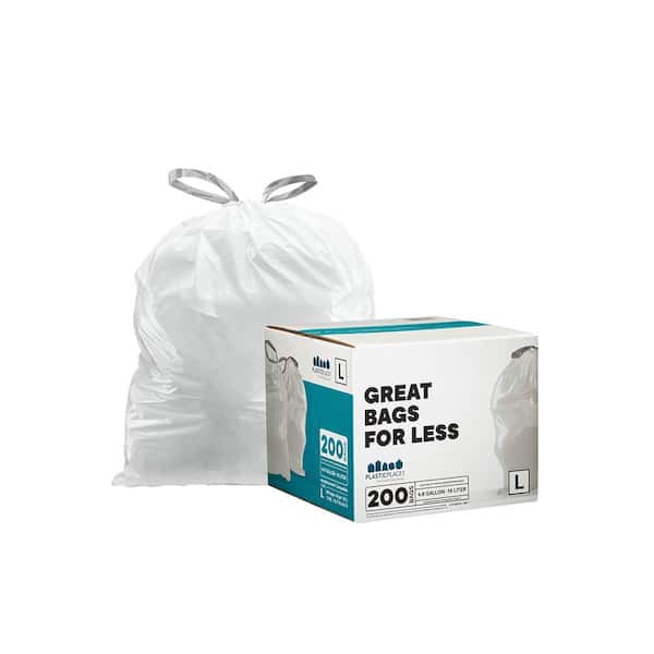 simplehuman Code N Custom Fit Drawstring Trash Bags, 200 Count, 30 Liter /  8 Gallon, White