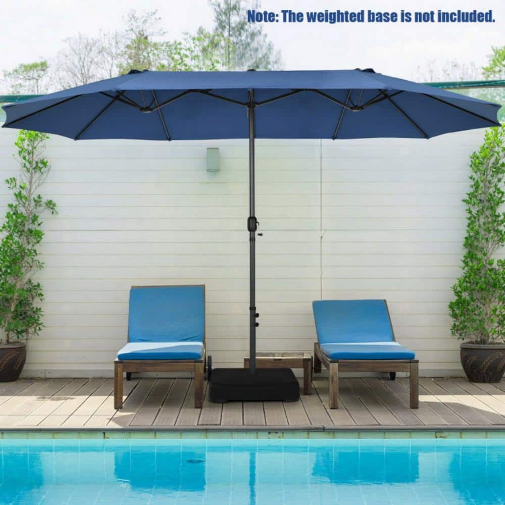 Navy Double-Sided 15ft Patio Umbrella with Hand Crank