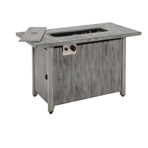 Costway 43 in. Propane Gas Fire Pit Table Wood-like Metal Fire Table with Protective Cover