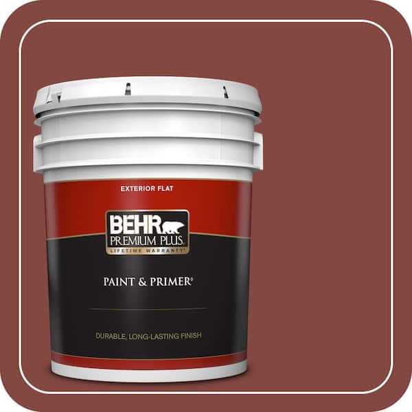 BEHR PREMIUM PLUS 5 gal. #S-H-170 Red Brick Flat Exterior Paint & Primer
