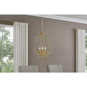 Winfield 3-Light Gold Caged Chandelier Light Fixture with Geometric Metal Shade