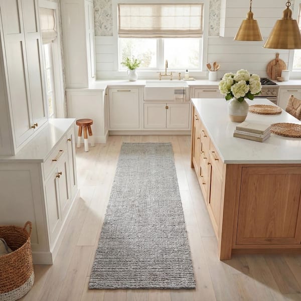 Natural Fiber Light Gray 2 ft. x 9 ft. Woven Border Runner Rug