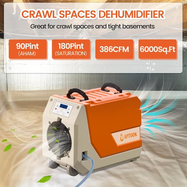 APTOOK 180 Pints 6000 Sq. Ft. Commercial Basement Dehumidifier with  Humidity Controller & Pump