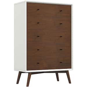 Francesca 5-Drawer White Mid-Century Dresser (47 in. x 31.5 in. x 17.5 in.)