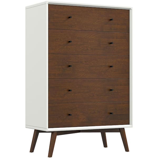 Ashcroft Furniture Co Francesca 5-Drawer White Mid-Century Dresser (47 in. x 31.5 in. x 17.5 in.)