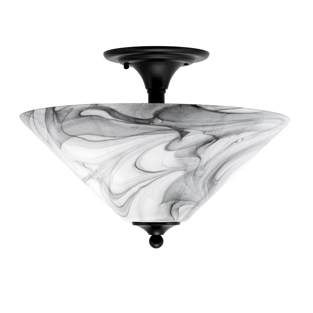 Bristol 16 in. 2-Light Matte Black Transitional Semi-Flush Mount with 16 in