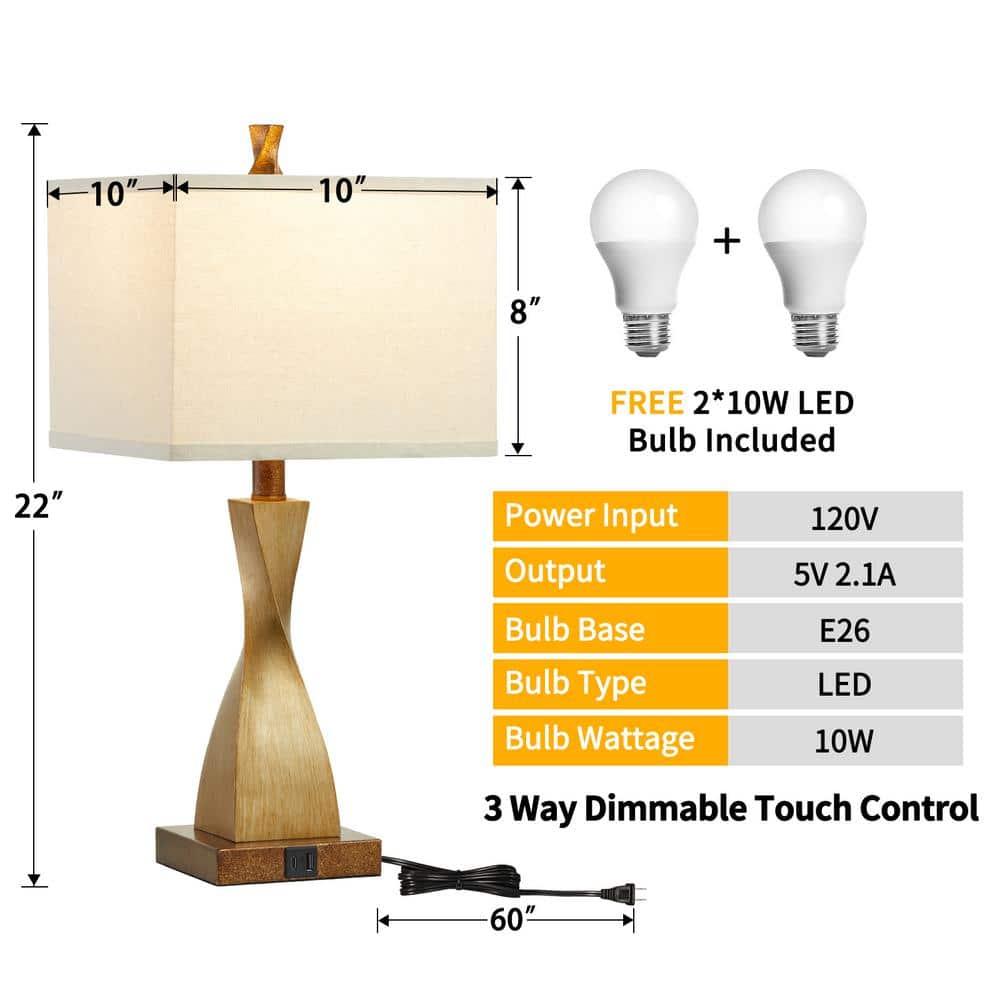 Bronze Touch Control Table Lamp Set with Linen Shades
