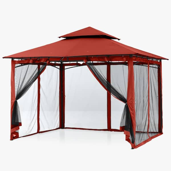 ABCCANOPY 10 ft. x 12 ft. Red Steel Outdoor Patio Gazebo with Vented Soft Roof Canopy and Netting GHG 1012DPNT RustRed